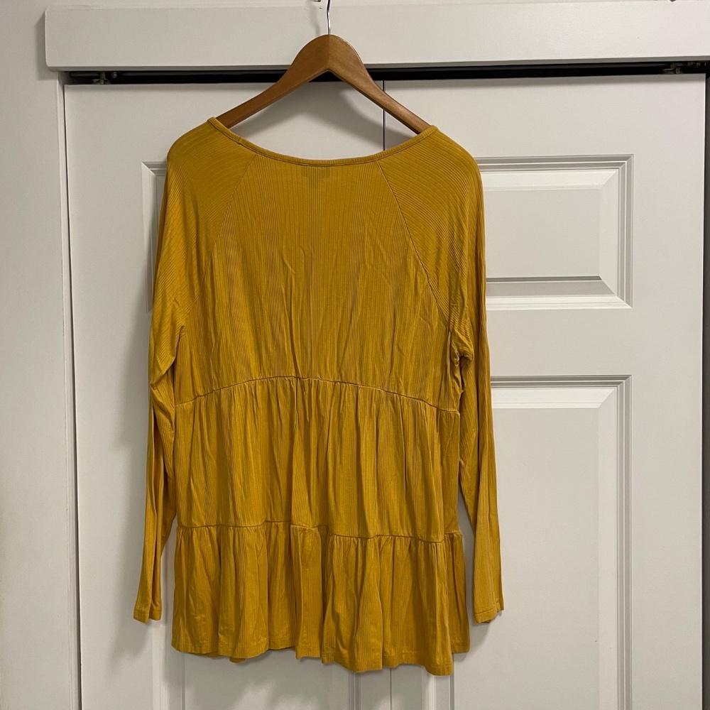 Torrid Mustard Ruffle bottom top - Picture 2 of 5